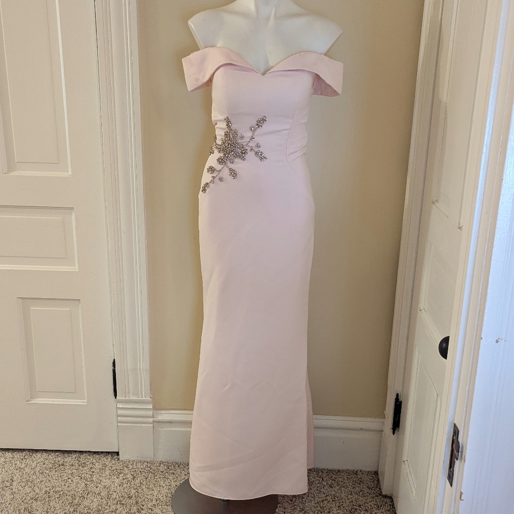Marsoni by Colors pale pink off the shoulder evening dress size 6